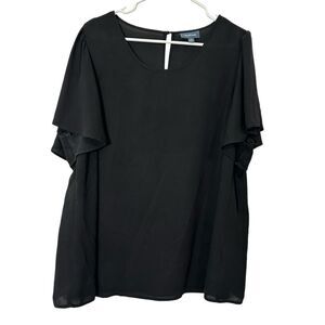 ModCloth Black Scoop Neck Flutter Sleeve Sheer Flowy Blouse size 2X‎